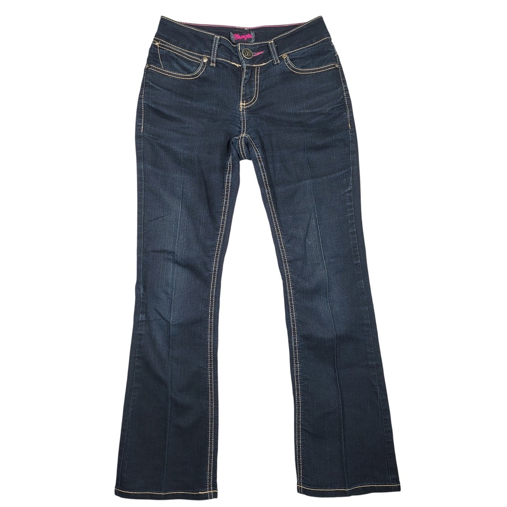 Wrangler Bootcut Jeans Womens 5/6 Dark Blue Pink Stitching Denim Cotton Blend
